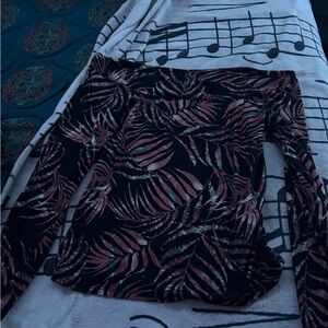 Women's Black and Pink Leaf Print Blouse